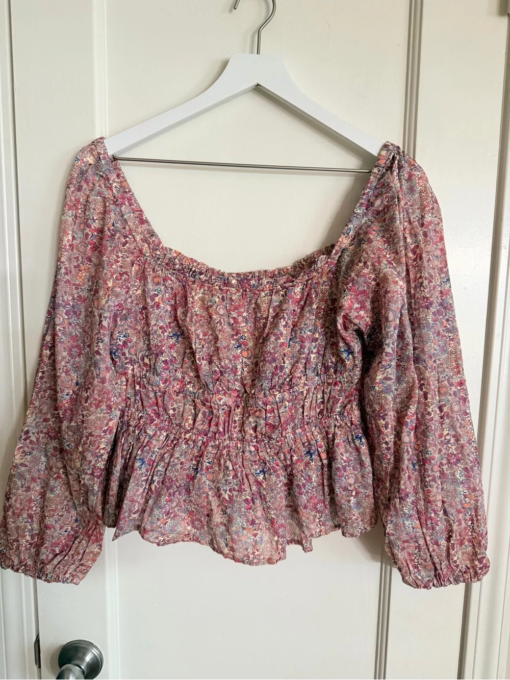 J. Crew Pink Floral Smocked Peasant Blouse 100% Cotton Small